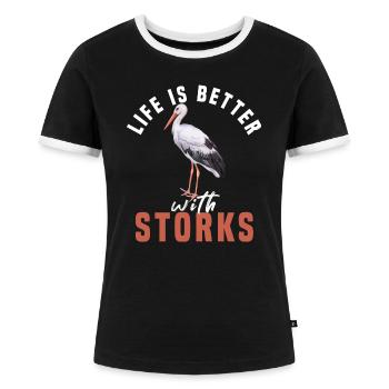 Storch - Frauen Kontrast-T-Shirt - Schwarz/Weiß - Vorne - Selfina (174cm)