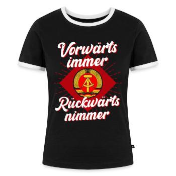 DDR Vorwärts Immer Rückwärts Nimmer - Frauen Kontrast-T-Shirt - Schwarz/Weiß - Vorne - Selfina (174cm)