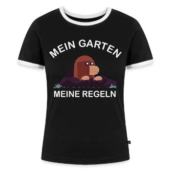Mein Garten meine Regeln kleine Maulwurf - Frauen Kontrast-T-Shirt - Schwarz/Weiß - Vorne - Selfina (174cm)