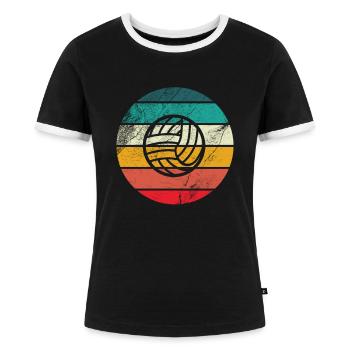 Beach Volleyball Volleyballer - Retro Volleyball - Frauen Kontrast-T-Shirt - Schwarz/Weiß - Vorne - Selfina (174cm)