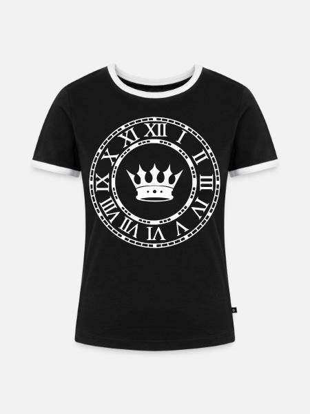 Römische Ziffernuhr - Frauen Kontrast-T-Shirt - Schwarz/Weiß