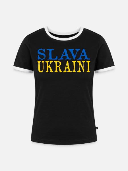 Ukraine Flagge Slava Ukraine - Frauen Kontrast-T-Shirt - Schwarz/Weiß