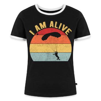 Skydiving Parachuting Skydive Skydiver - Frauen Kontrast-T-Shirt - Schwarz/Weiß - Vorne - Selfina (174cm)