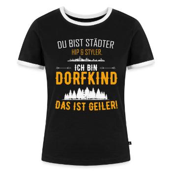 Ich bin Dorfkind das ist geiler - Frauen Kontrast-T-Shirt - Schwarz/Weiß - Vorne - Selfina (174cm)
