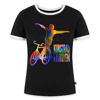 Kunst Rad Fahren Radsport Fahrrad Buntes Design - Frauen Kontrast-T-Shirt - Schwarz/Weiß - Vorne - Selfina (174cm)