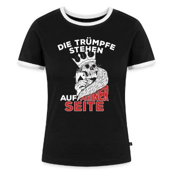 Die Trümpfe stehen auf meiner Seite Kartenspiel - Frauen Kontrast-T-Shirt - Schwarz/Weiß - Vorne - Selfina (174cm)