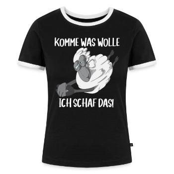 Komme was Wolle ich Schaf das Bauern Landwirt Oma - Frauen Kontrast-T-Shirt - Schwarz/Weiß - Vorne - Selfina (174cm)