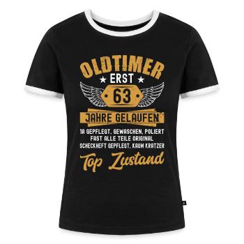 63 Geburtstag Oldtimer Geburtstag 1959 Baujahr - Frauen Kontrast-T-Shirt - Schwarz/Weiß - Vorne - Selfina (174cm)