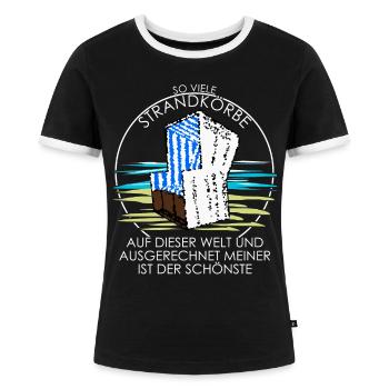 Strandkorb Ostsee Nordsee Witz Urlaub - Frauen Kontrast-T-Shirt - Schwarz/Weiß - Vorne - Selfina (174cm)