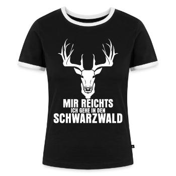 Schwarzwald Hirsch Geweih Bollenhut - Frauen Kontrast-T-Shirt - Schwarz/Weiß - Vorne - Selfina (174cm)