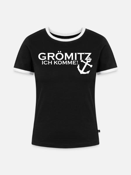 Grömitz ich komme - Frauen Kontrast-T-Shirt - Schwarz/Weiß