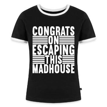 Abschiedsgeschenk Kollege Jobwechsel - Frauen Kontrast-T-Shirt - Schwarz/Weiß - Vorne - Selfina (174cm)