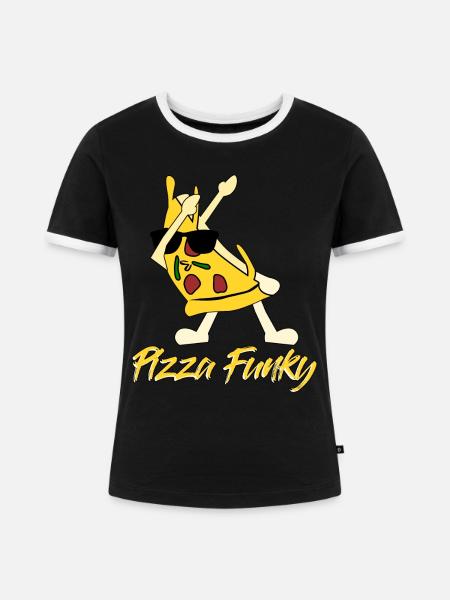 Pizza Funghi oder Funky Pizzabäcker - Frauen Kontrast-T-Shirt - Schwarz/Weiß