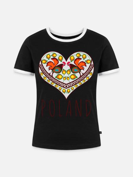 Polen traditionell polnisch Herz - Frauen Kontrast-T-Shirt - Schwarz/Weiß
