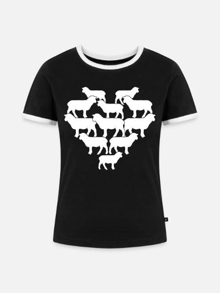 Schaf Schafe Herz Schäfchen - Frauen Kontrast-T-Shirt - Schwarz/Weiß
