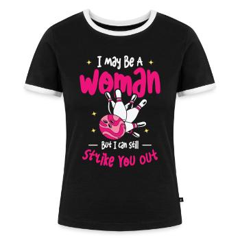 Bowling Frauen Bowler Kugel Strike - Frauen Kontrast-T-Shirt - Schwarz/Weiß - Vorne - Selfina (174cm)