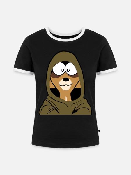 Erdmännchen mit Kaputze - Frauen Kontrast-T-Shirt - Schwarz/Weiß