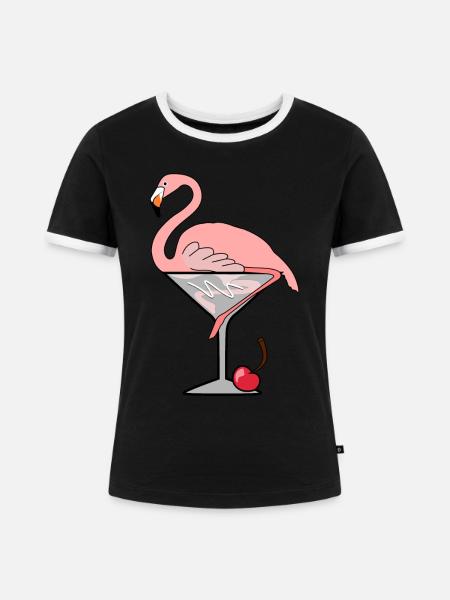 Flamingo Cocktail - Frauen Kontrast-T-Shirt - Schwarz/Weiß
