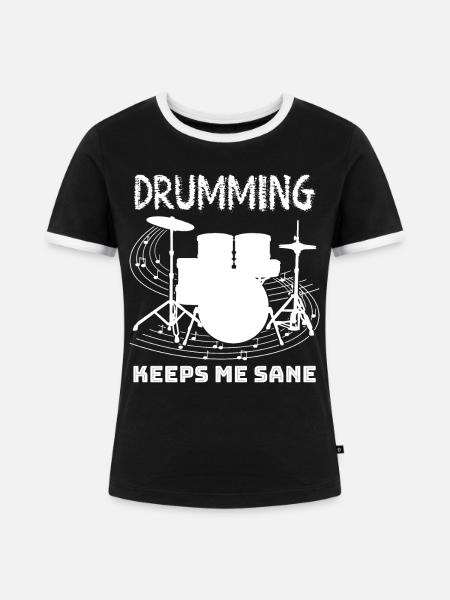 Drummer Drum Drumset Drumsticks Drums - Frauen Kontrast-T-Shirt - Schwarz/Weiß
