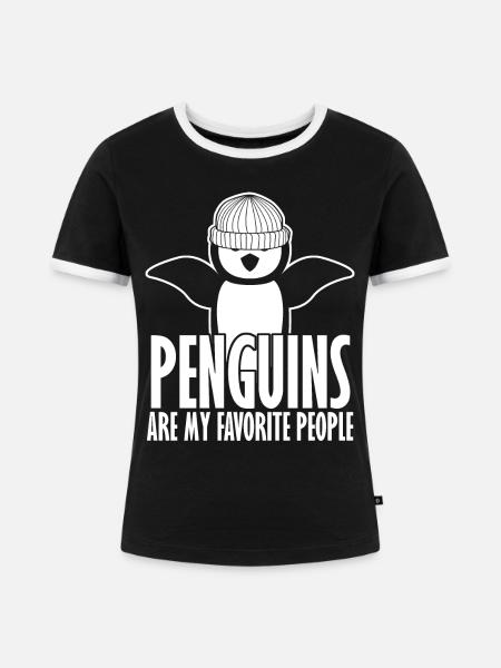 Penguin with Beanie Penguins - Frauen Kontrast-T-Shirt - Schwarz/Weiß