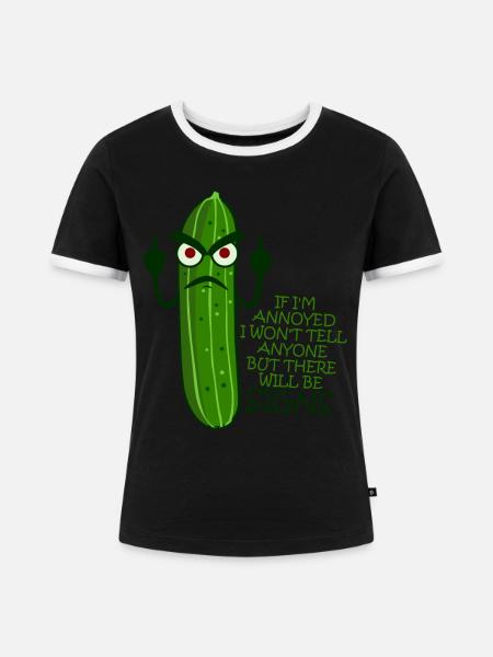 Grumpy Cucumber Middle Finger - Frauen Kontrast-T-Shirt - Schwarz/Weiß