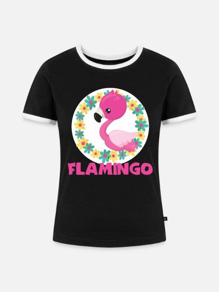Flamingo - Frauen Kontrast-T-Shirt - Schwarz/Weiß