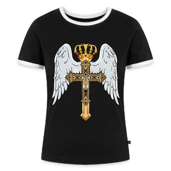Himmlisches Kreuz mit Krone - Frauen Kontrast-T-Shirt - Schwarz/Weiß - Vorne - Selfina (174cm)