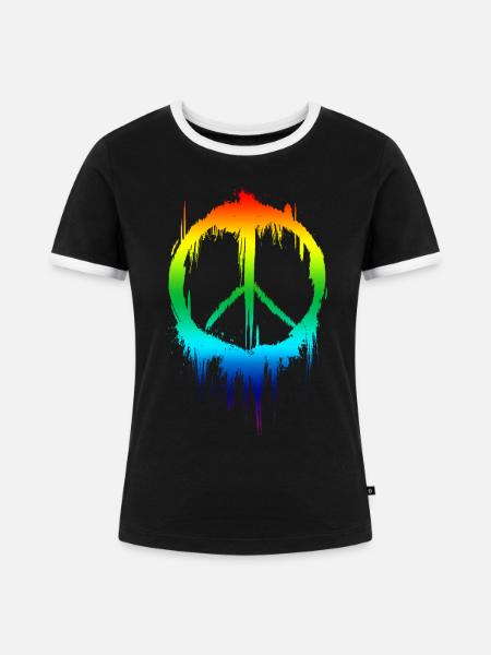 Friedenzeichen 70er - Frauen Kontrast-T-Shirt - Schwarz/Weiß