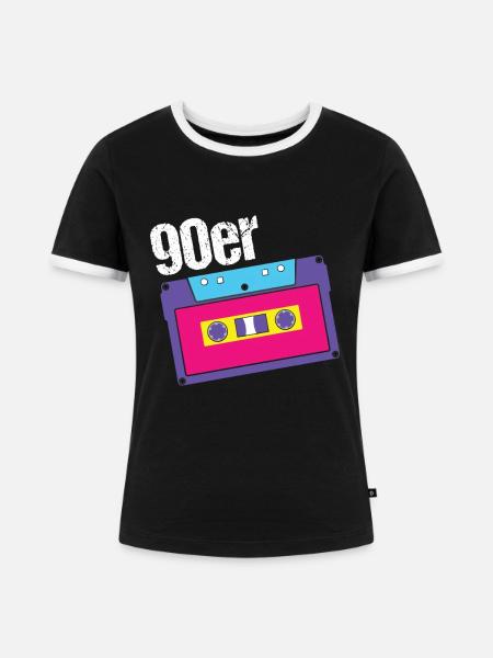 90er Jahre - Frauen Kontrast-T-Shirt - Schwarz/Weiß