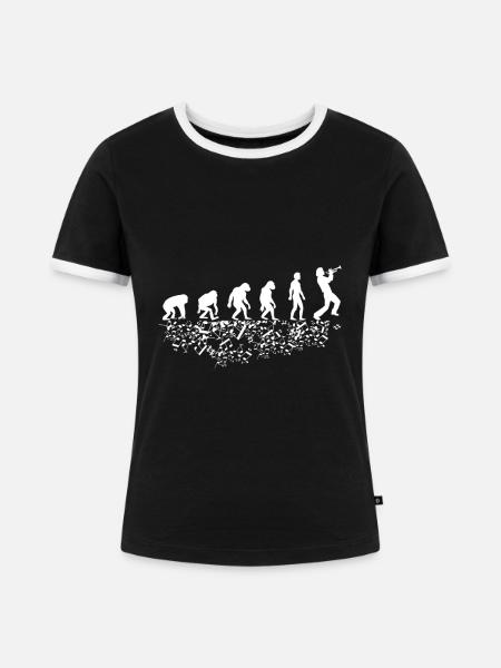 Evolution mit Trompeter - Frauen Kontrast-T-Shirt - Schwarz/Weiß