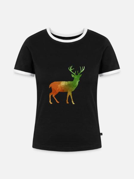 Hirsch Waldtier Schwarzwald Geweih - Frauen Kontrast-T-Shirt - Schwarz/Weiß