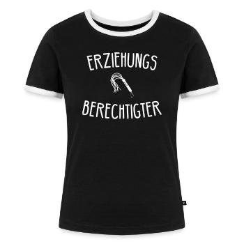 BDSM Bondage Sex Anal Plug Dildo Vibrator Sub - Frauen Kontrast-T-Shirt - Schwarz/Weiß - Vorne - Selfina (174cm)