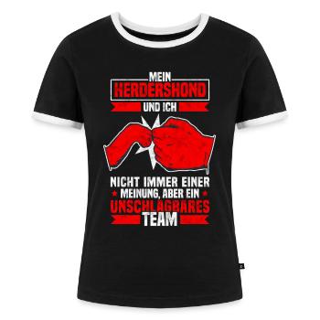 Mein Hollandse Herdershond und Ich Spruch - Frauen Kontrast-T-Shirt - Schwarz/Weiß - Vorne - Selfina (174cm)