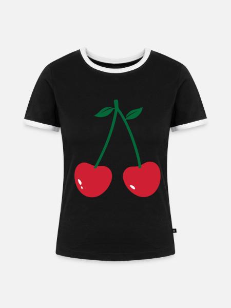 Kirsche - Frauen Kontrast-T-Shirt - Schwarz/Weiß