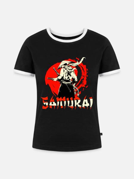 Samurai Kampfsportler Japan - Frauen Kontrast-T-Shirt - Schwarz/Weiß