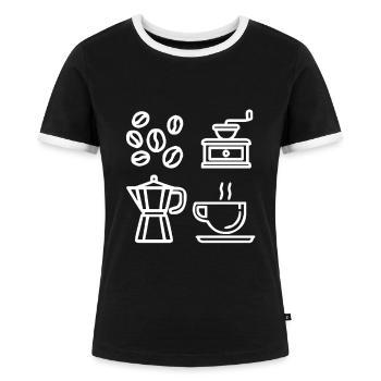 Kaffee Kaffeetasse Coffee Espresso Cafe au Lait - Frauen Kontrast-T-Shirt - Schwarz/Weiß - Vorne - Selfina (174cm)