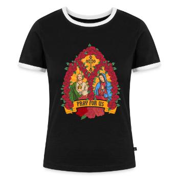 St. Jude Thaddeus and Our Lady of Guadalupe - Frauen Kontrast-T-Shirt - Schwarz/Weiß - Vorne - Selfina (174cm)