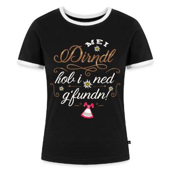 Trachtenshirt Dirndl Ersatz Trachten Sprüche - Frauen Kontrast-T-Shirt - Schwarz/Weiß - Vorne - Selfina (174cm)
