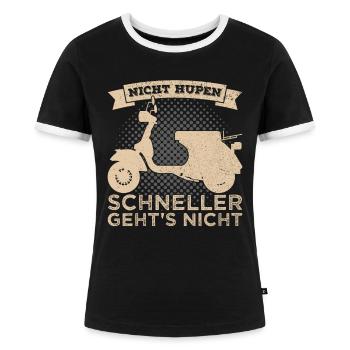 Motorroller Roller Rollerfahrer Scooter Zweirad - Frauen Kontrast-T-Shirt - Schwarz/Weiß - Vorne - Selfina (174cm)