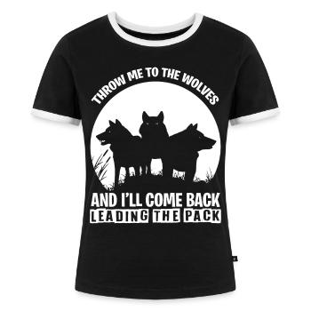 Wolf Pack Rudel Wildhund Wildtiere - Frauen Kontrast-T-Shirt - Schwarz/Weiß - Vorne - Selfina (174cm)