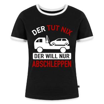 Abschlepper - Der Tut Nix Der Will Nur Abschleppen - Frauen Kontrast-T-Shirt - Schwarz/Weiß - Vorne - Selfina (174cm)