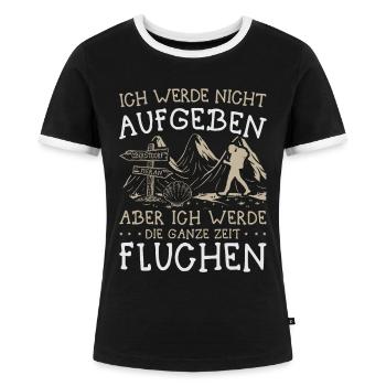 Buen Camino Alpenüberquerung Oberstdorf Meran E5 - Frauen Kontrast-T-Shirt - Schwarz/Weiß - Vorne - Selfina (174cm)