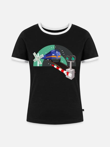 Eisenbahn Übergang Schranke Eisenbahner - Frauen Kontrast-T-Shirt - Schwarz/Weiß