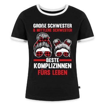 Große und Mittlere Schwester - Frauen Kontrast-T-Shirt - Schwarz/Weiß - Vorne - Selfina (174cm)