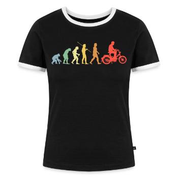 Mofa Evolution Retro Moped Mofafahrer - Frauen Kontrast-T-Shirt - Schwarz/Weiß - Vorne - Selfina (174cm)