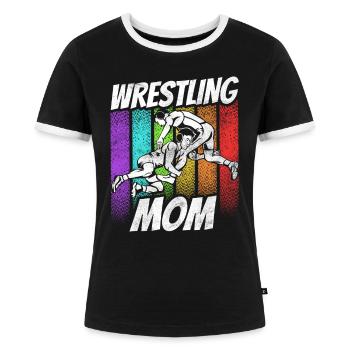 Wrestling Mama Ringer Ringen Wrestler Ringkampf - Frauen Kontrast-T-Shirt - Schwarz/Weiß - Vorne - Selfina (174cm)