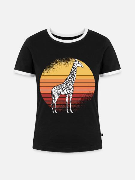 Giraffe Retro Afrika Savanne - Frauen Kontrast-T-Shirt - Schwarz/Weiß