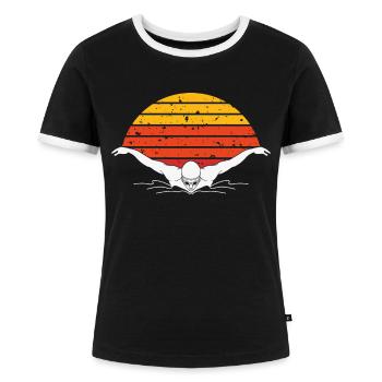 Schwimmen Trainer, Coaches Schwimmerin Schwimmer - Frauen Kontrast-T-Shirt - Schwarz/Weiß - Vorne - Selfina (174cm)