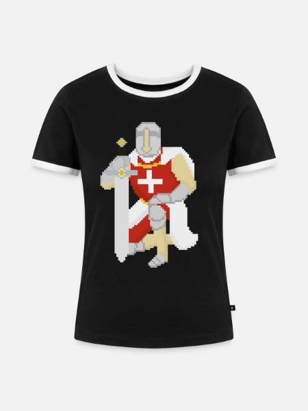 Retro Pixel Ritter - Frauen Kontrast-T-Shirt - Schwarz/Weiß