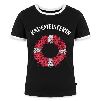 Bademeisterin Rettungsschwimmer Schwimmbad - Frauen Kontrast-T-Shirt - Schwarz/Weiß - Vorne - Selfina (174cm)